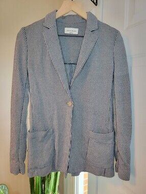 Nells Nelson Black & White Knit Striped Single-Breasted Blazer, Size Womens 40